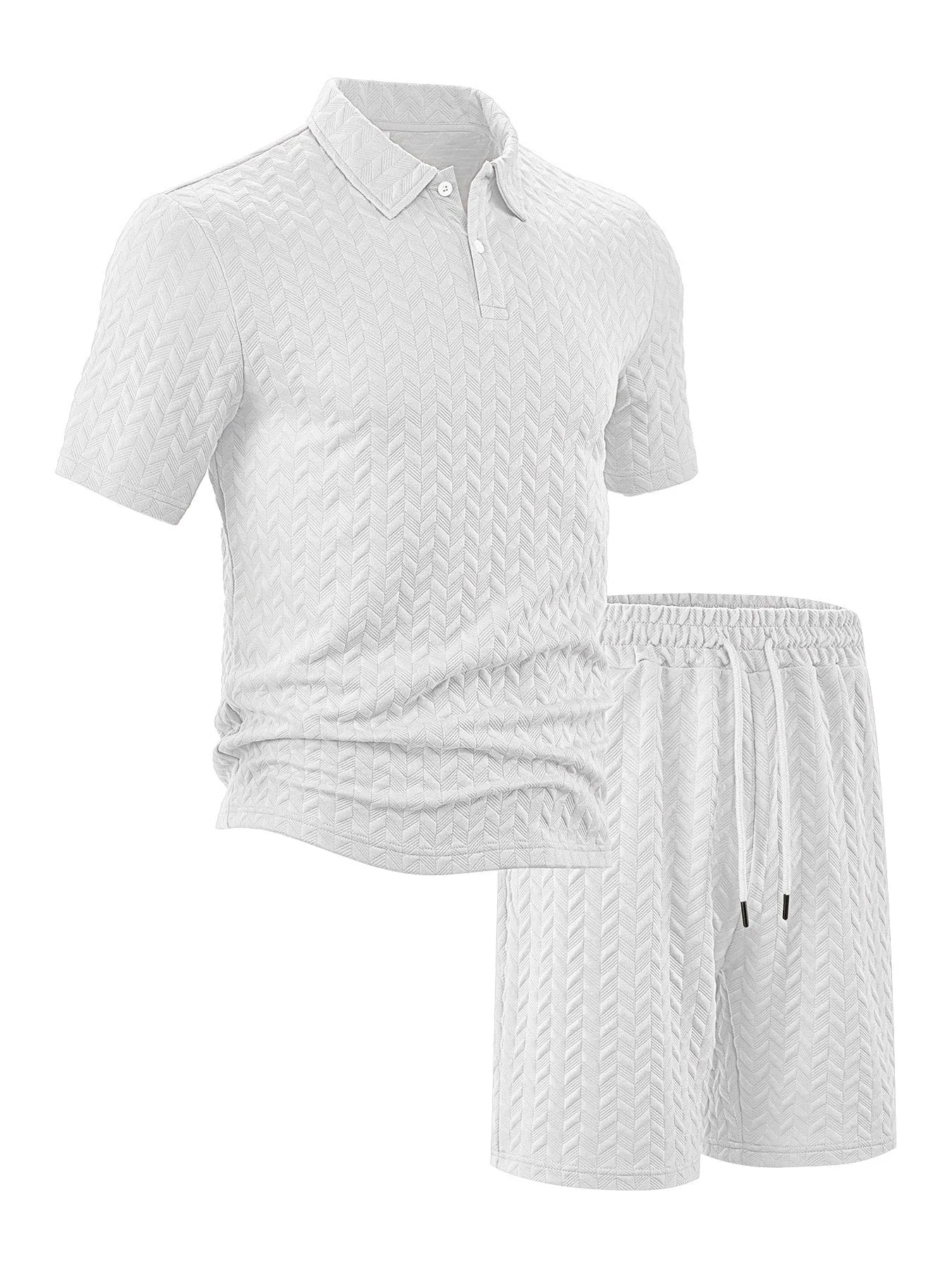 Men's summer lapel short sleeve shirt suit set with trousers in six colours, polyester fibre, sizes S to XXXL