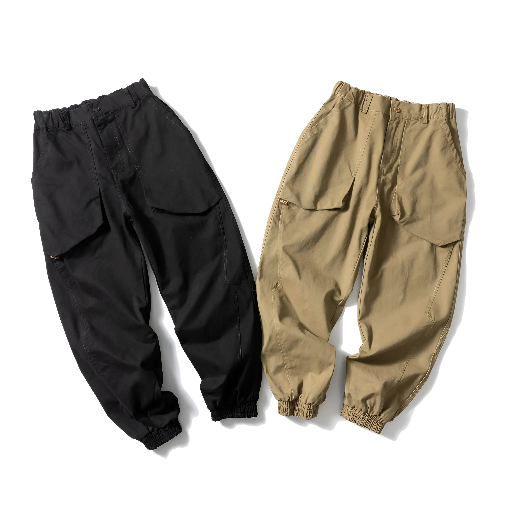 Cotton tapered casual pants with ankle tied design in black or khaki colour