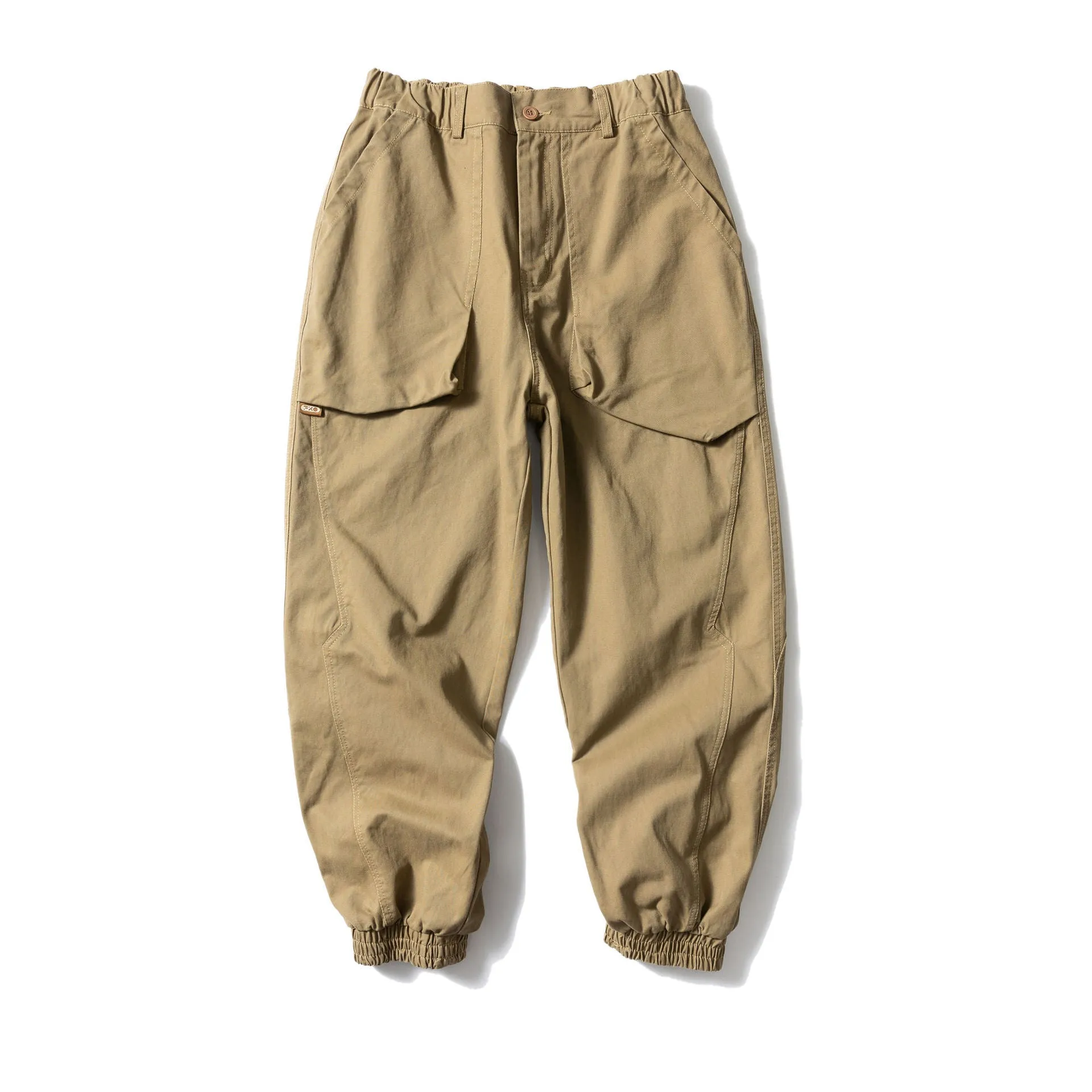 Cotton tapered casual pants with ankle tied design in black or khaki colour