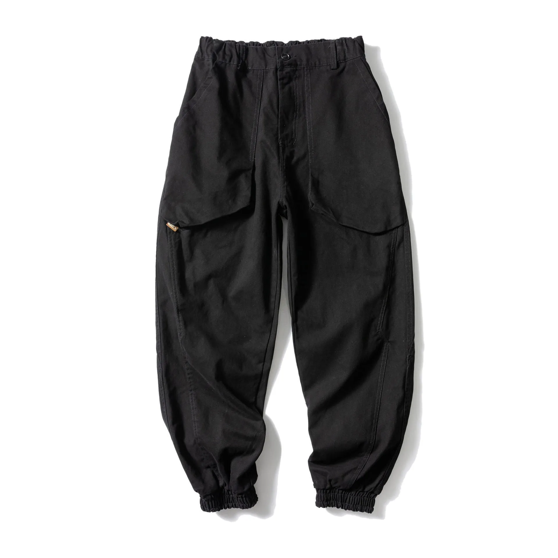 Cotton tapered casual pants with ankle tied design in black or khaki colour