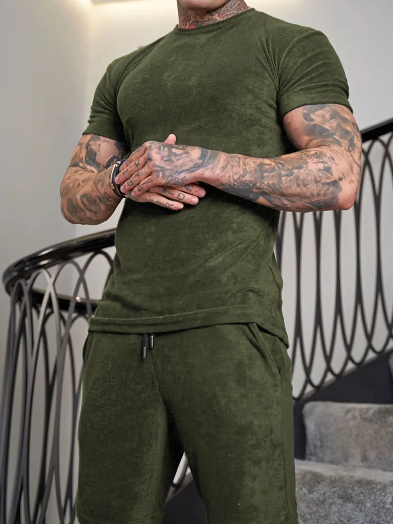 Mens Summer Running Suit Short Sleeve Shirt and Shorts Set in Cotton Blend Polyester Fabric Solid Colour Wine Red Green Royal Blue Dark Blue S M L XL XXL XXXL