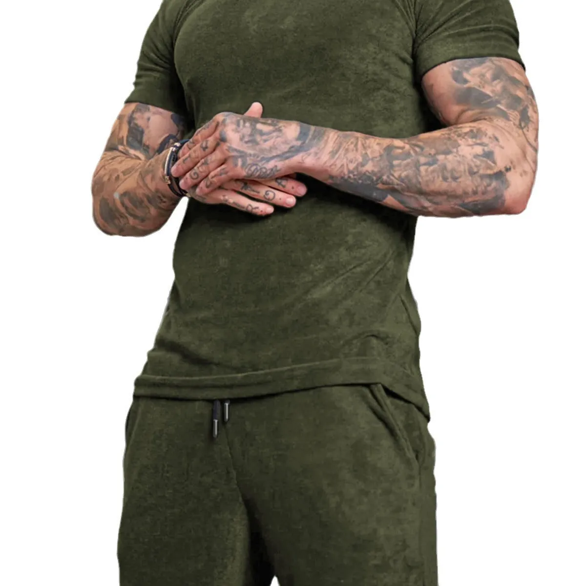 Mens Summer Running Suit Short Sleeve Shirt and Shorts Set in Cotton Blend Polyester Fabric Solid Colour Wine Red Green Royal Blue Dark Blue S M L XL XXL XXXL