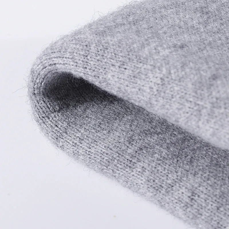 Men's cashmere winter dome hat in black, 54-60cm free size with 7cm flange