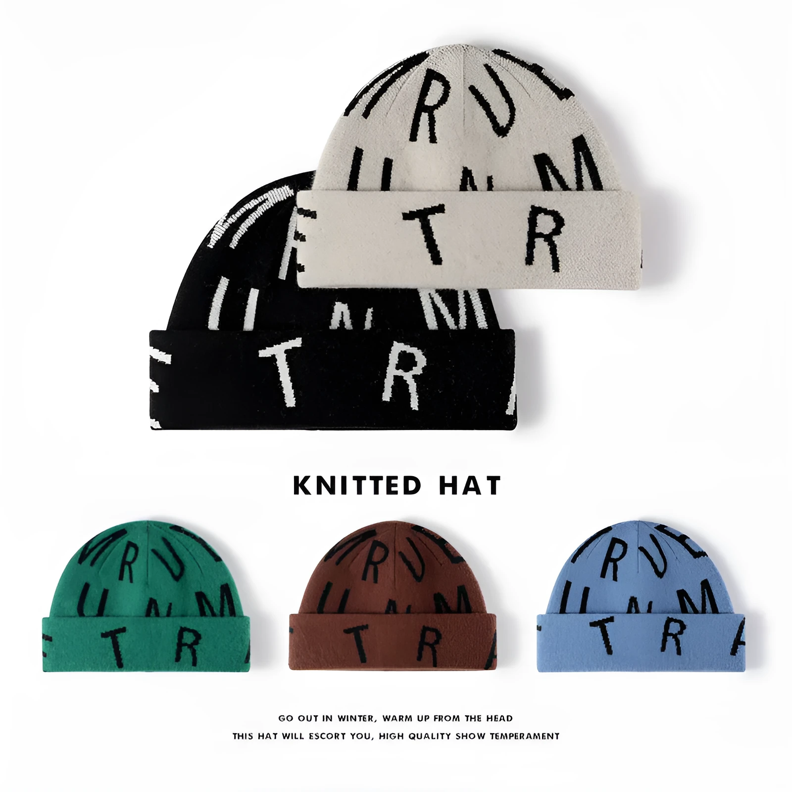 Men's cashmere winter dome hat in black, 54-60cm free size with 7cm flange