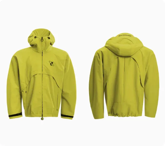 Waterproof and windproof men's and women's assault jacket set in green, coat and trousers, front view