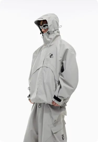 Waterproof and windproof men's and women's assault jacket set in green, coat and trousers, front view