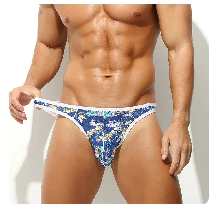 High elastic ice silk mesh men's sports breathable shorts in low waist briefs style, nylon knit
