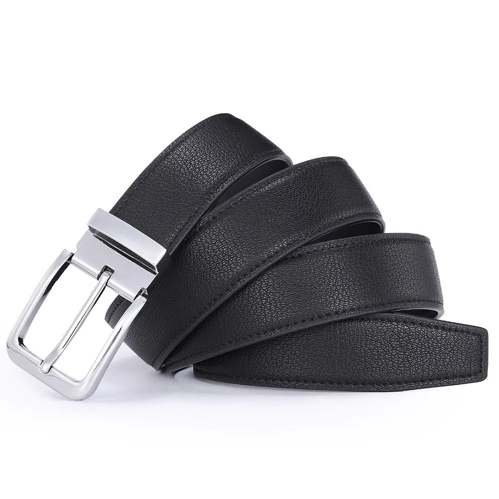 Men's brown genuine leather belt with alloy pin buckle showing embossed water flow pattern