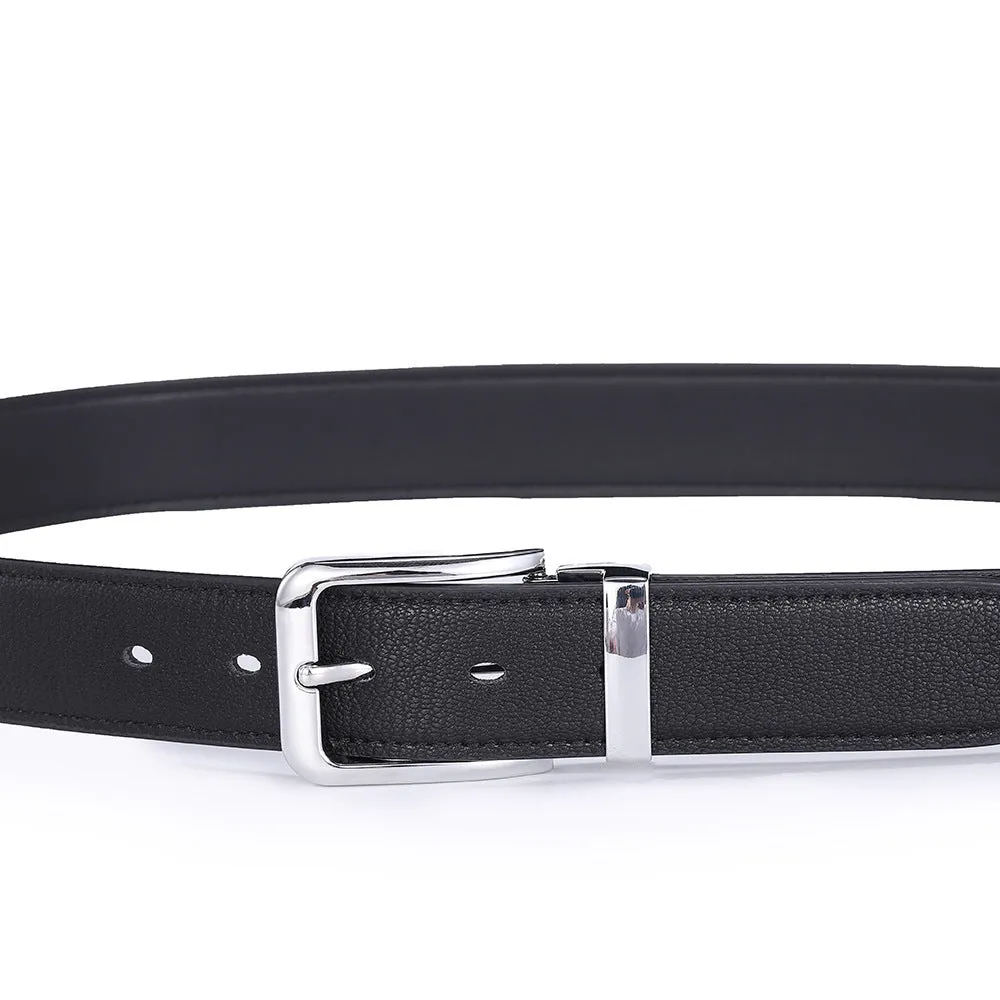 Men's brown genuine leather belt with alloy pin buckle showing embossed water flow pattern