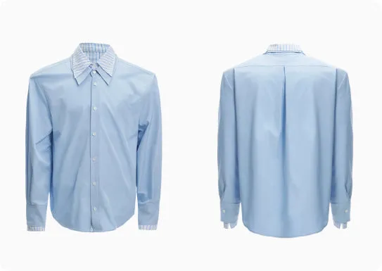 Men's loose fit striped contrast patchwork shirt top with bright thread decoration, water-washed polyester, long sleeves, available in multiple colours