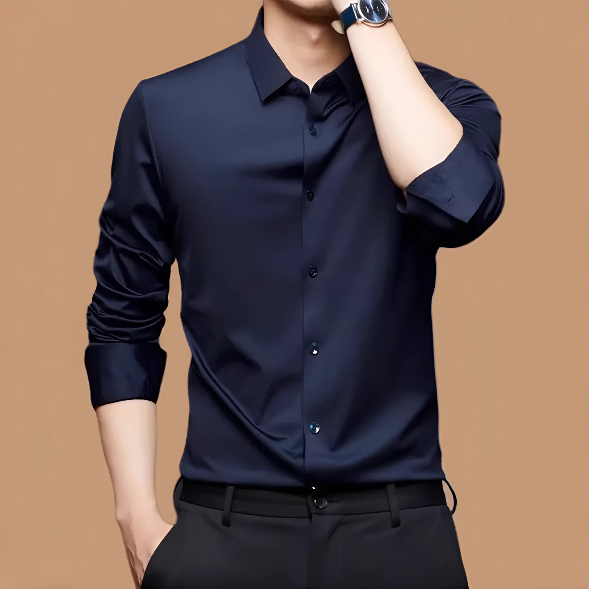 Seamless elastic long sleeve shirt in cardigan style available in multiple colours