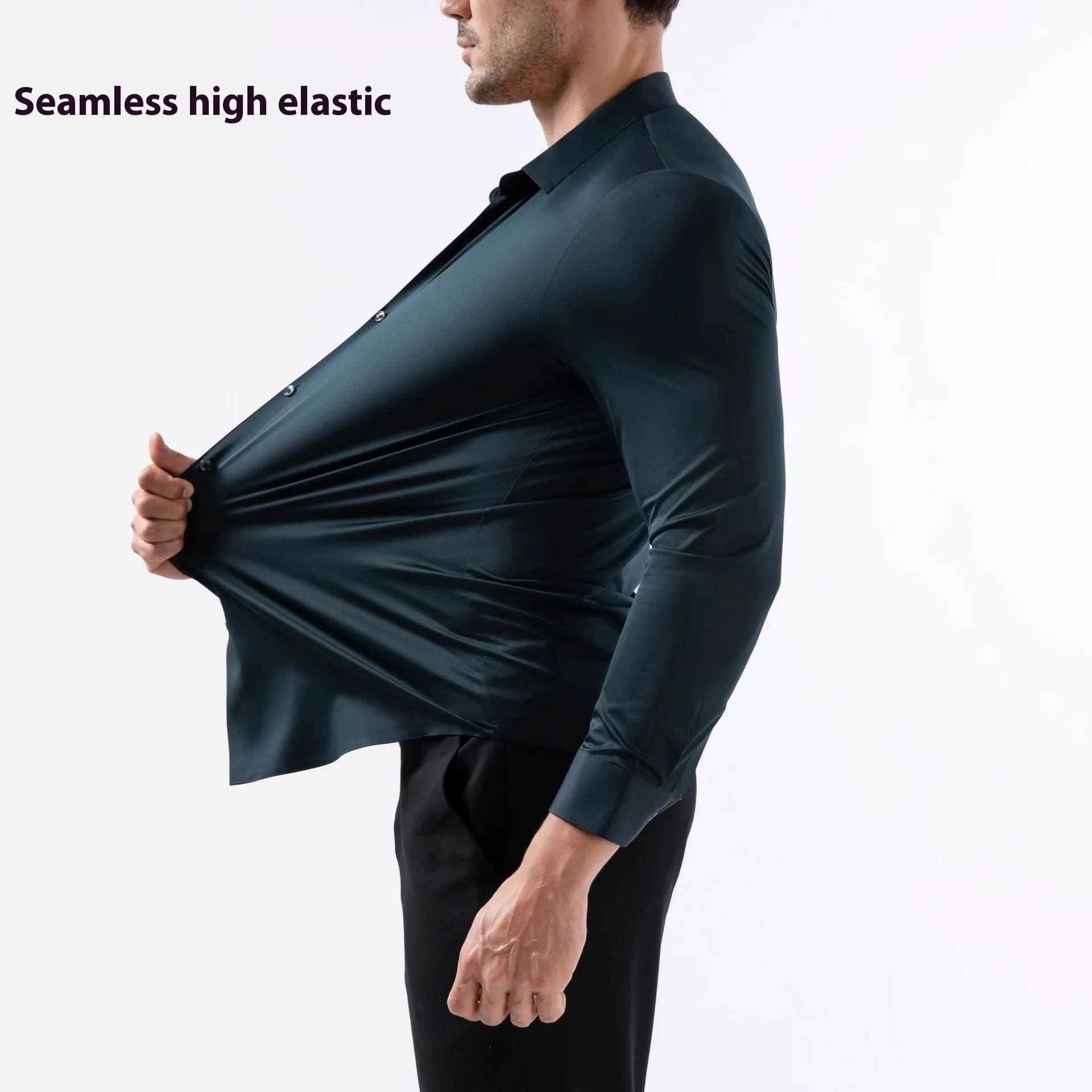 Seamless elastic long sleeve shirt in cardigan style available in multiple colours