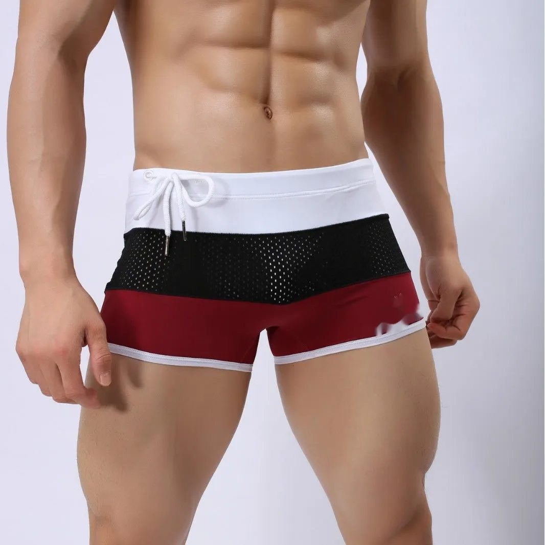 Fearless Captain men's swimming pants flat corners nylon briefs colour match black white red