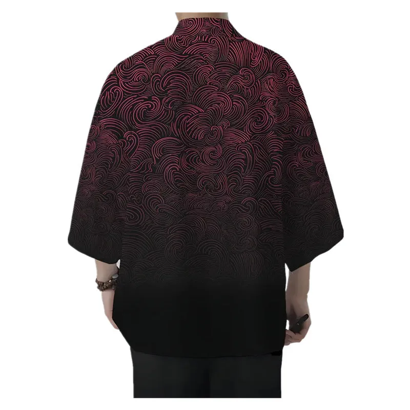 Men's loose 3D printed polyester cardigan coat with 3/4 sleeves, available in multiple colours and sizes up to 6XL
