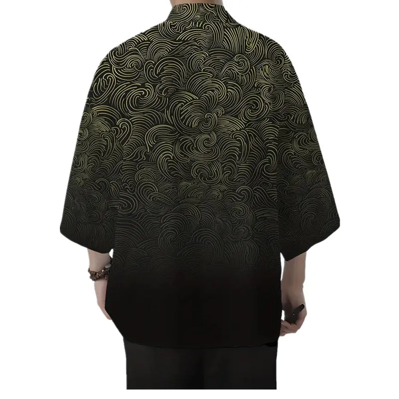 Men's loose 3D printed polyester cardigan coat with 3/4 sleeves, available in multiple colours and sizes up to 6XL
