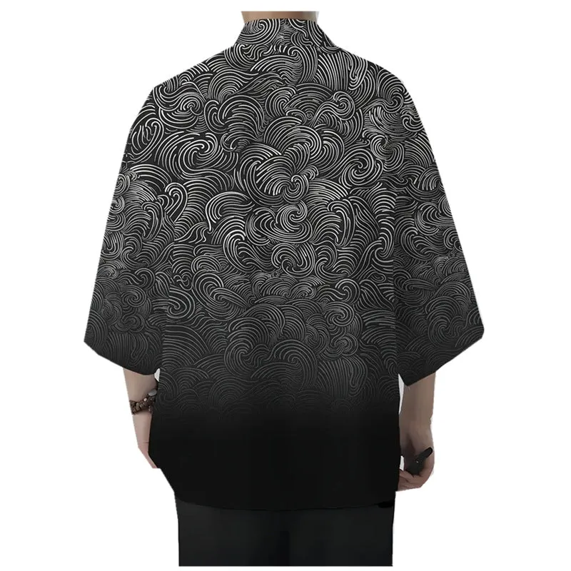 Men's loose 3D printed polyester cardigan coat with 3/4 sleeves, available in multiple colours and sizes up to 6XL