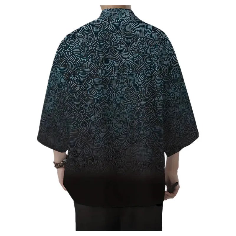 Men's loose 3D printed polyester cardigan coat with 3/4 sleeves, available in multiple colours and sizes up to 6XL