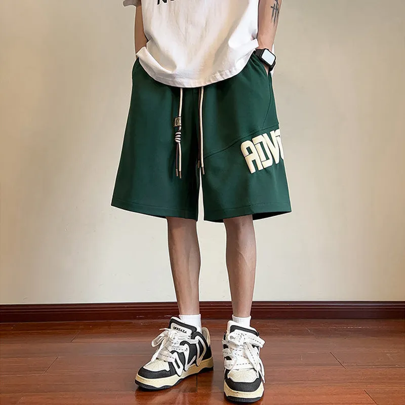 Loose high-waist polyester sports shorts in beige, black, coffee colour, and green for women