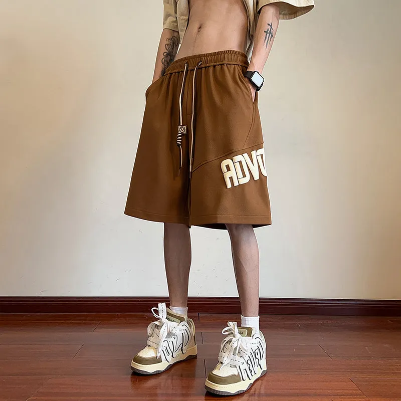 Loose high-waist polyester sports shorts in beige, black, coffee colour, and green for women
