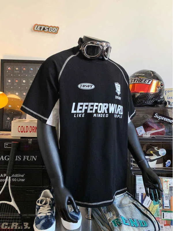Men's loose round-neck short-sleeve polyester sports t-shirt in black