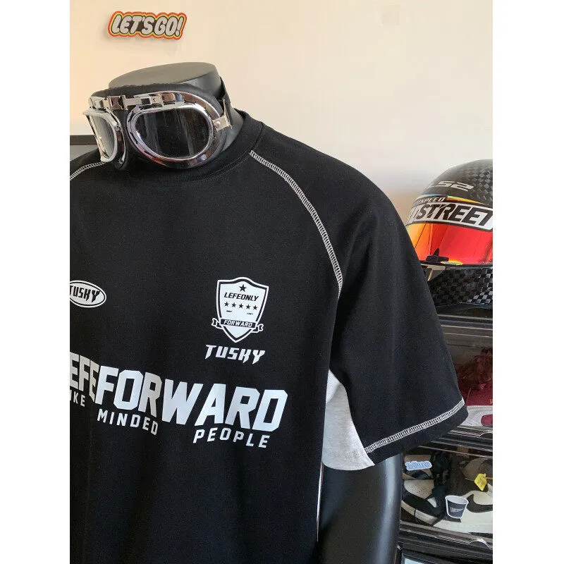 Men's loose round-neck short-sleeve polyester sports t-shirt in black