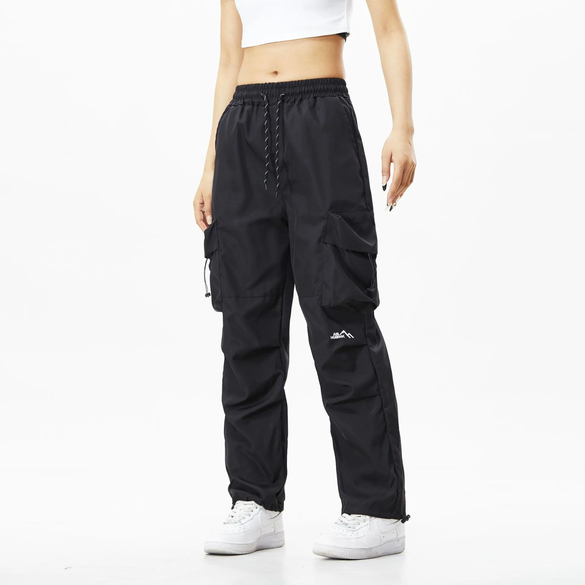 Men's retro workwear waterproof mountain trousers in black, cotton polyester blend, mid-waist