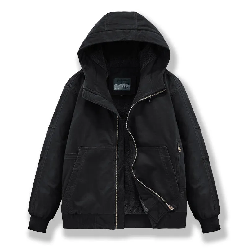 Men's cotton padded winter jacket in black with loose fit and side pockets