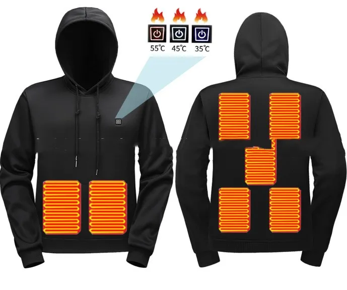 Men's hooded heating sweater black zone 5 cardigan with zipper pockets slim fit long sleeve