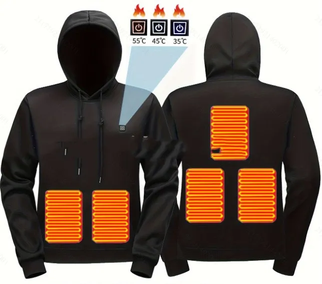 Men's hooded heating sweater black zone 5 cardigan with zipper pockets slim fit long sleeve
