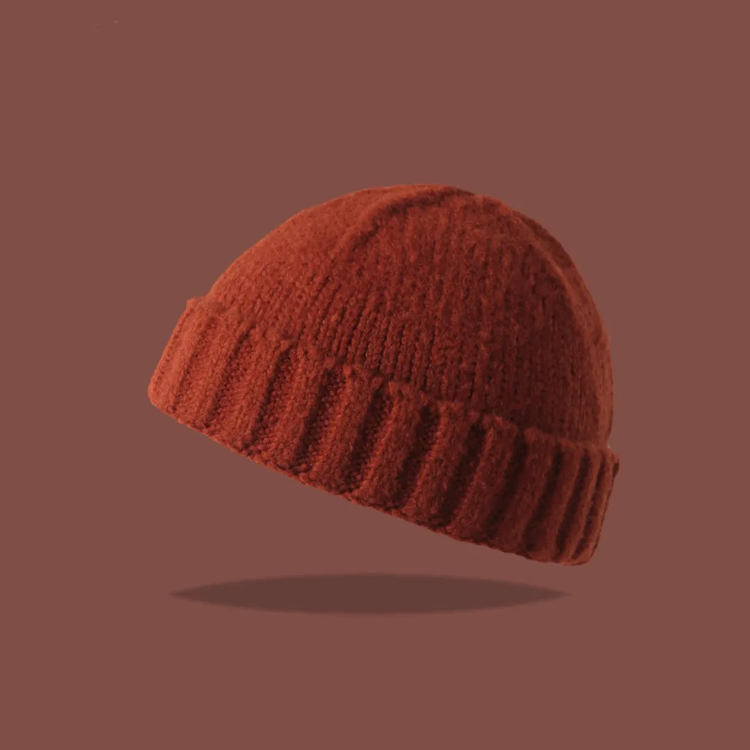 Acrylic knitted beanie hat women dome crown elastic cap circumference 56-59cm twelve colours including black beige and navy blue