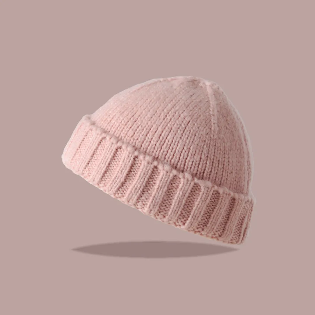 Acrylic knitted beanie hat women dome crown elastic cap circumference 56-59cm twelve colours including black beige and navy blue