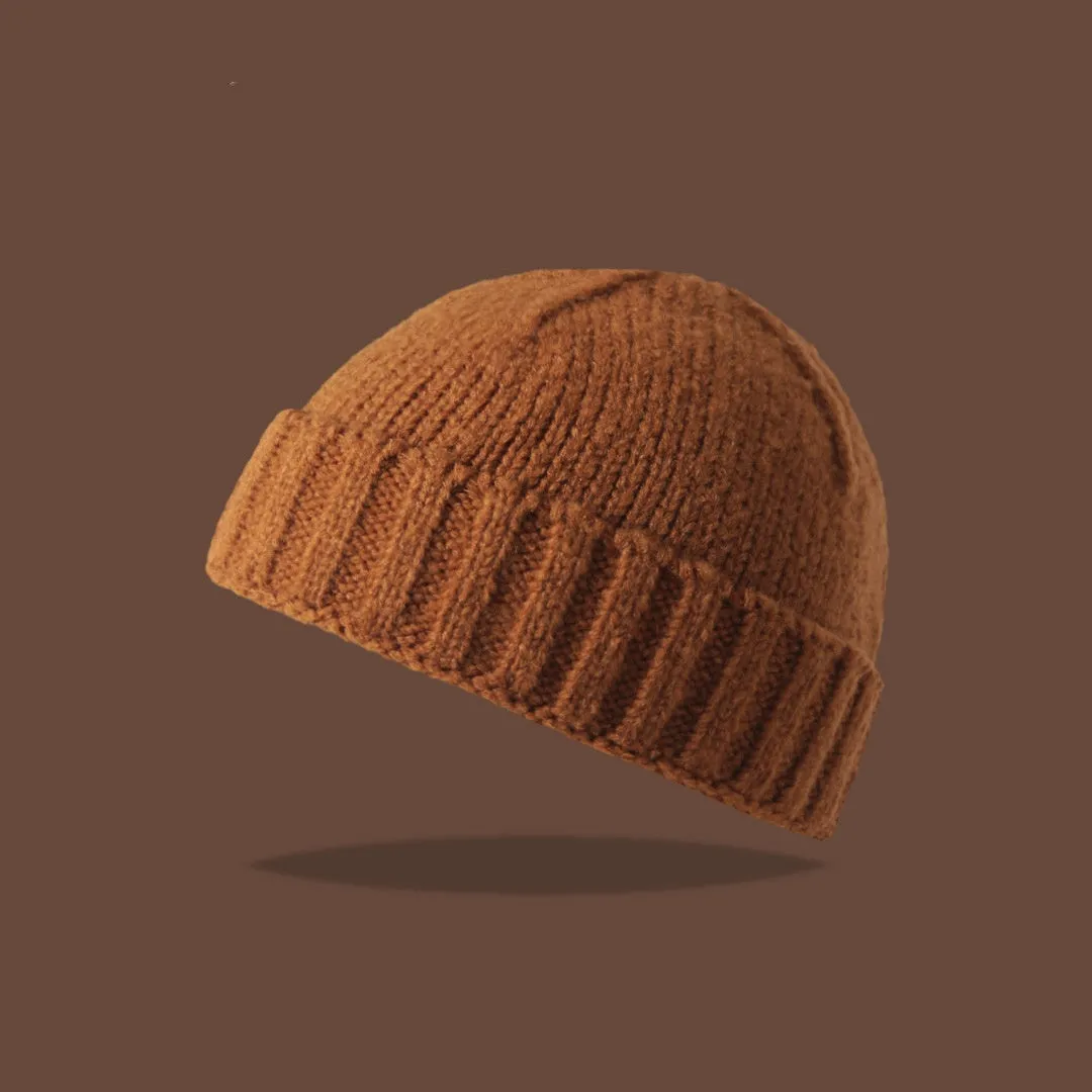 Acrylic knitted beanie hat women dome crown elastic cap circumference 56-59cm twelve colours including black beige and navy blue