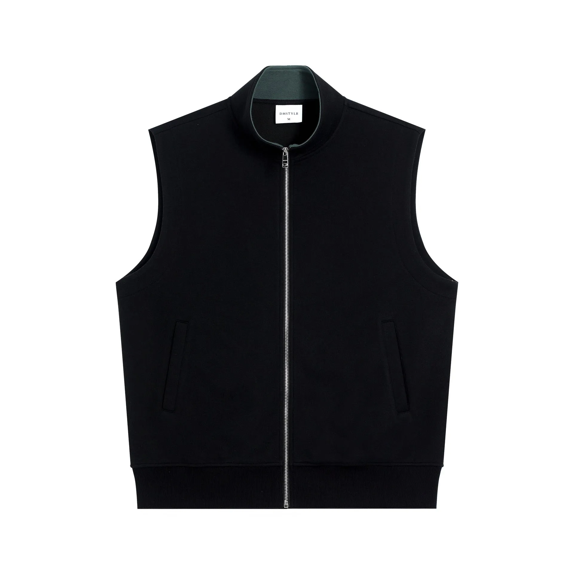 Men's cotton blend cardigan vest in desert khaki and satay apricot, loose fit, straight hem, pockets with embedded lines