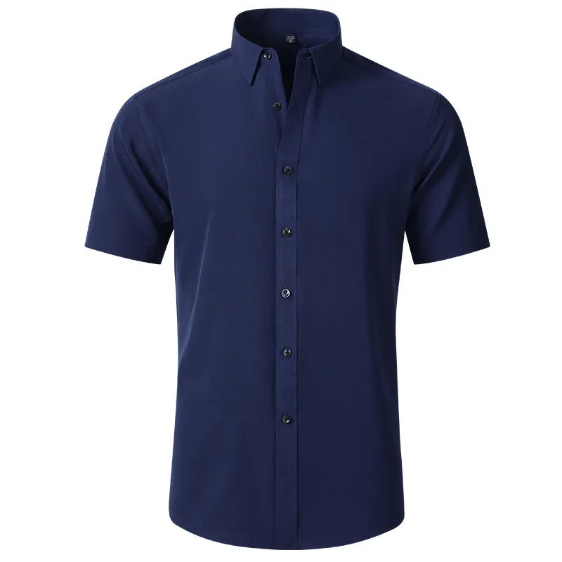 Korean slim-fit solid colour men's shirt, long sleeve, non-iron polyester blend, available in multiple colours