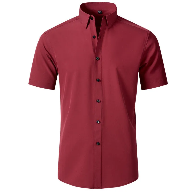 Korean slim-fit solid colour men's shirt, long sleeve, non-iron polyester blend, available in multiple colours