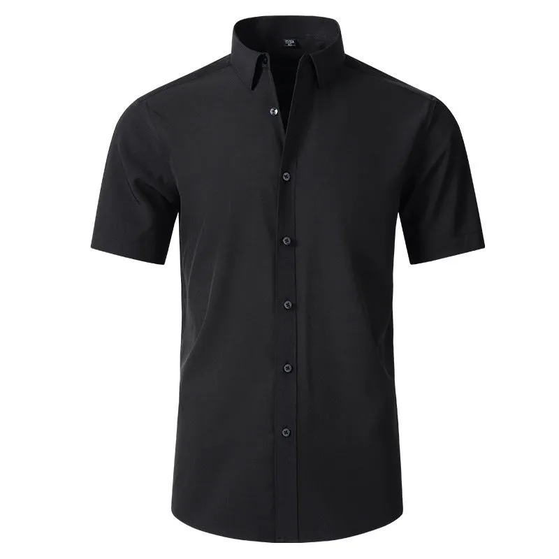 Korean slim-fit solid colour men's shirt, long sleeve, non-iron polyester blend, available in multiple colours