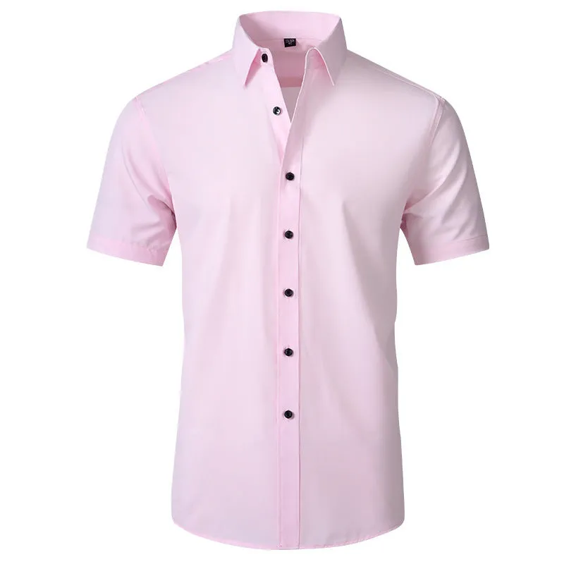 Korean slim-fit solid colour men's shirt, long sleeve, non-iron polyester blend, available in multiple colours