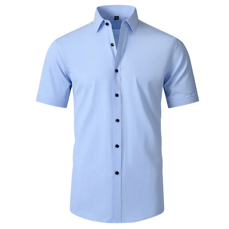 Korean slim-fit solid colour men's shirt, long sleeve, non-iron polyester blend, available in multiple colours