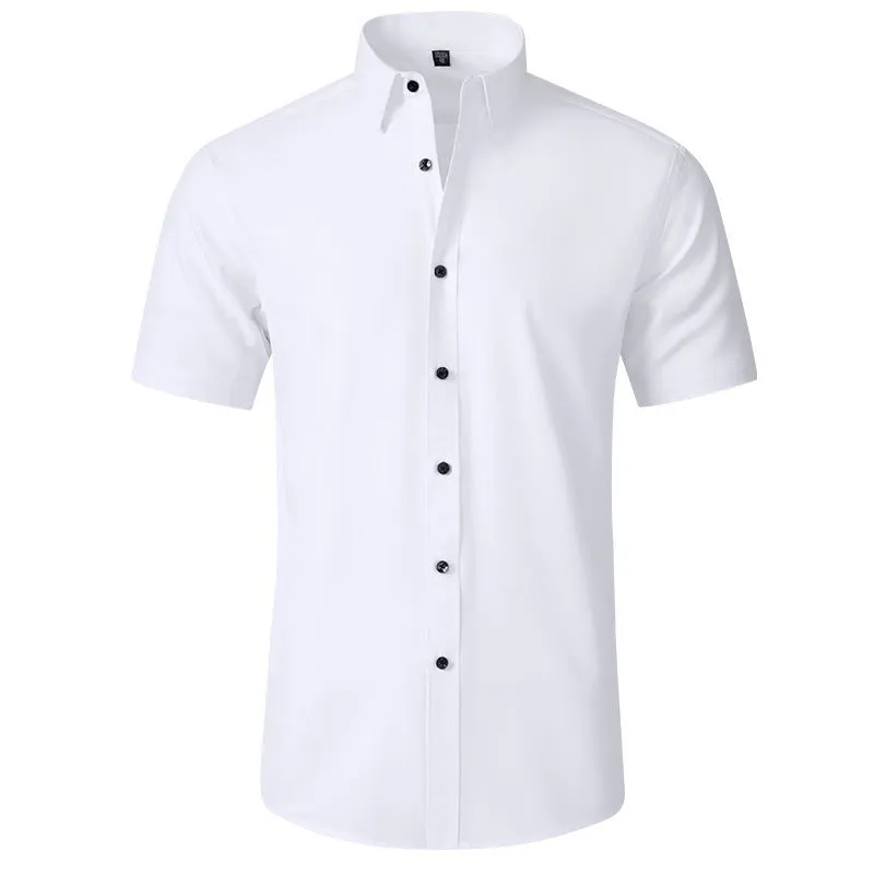 Korean slim-fit solid colour men's shirt, long sleeve, non-iron polyester blend, available in multiple colours