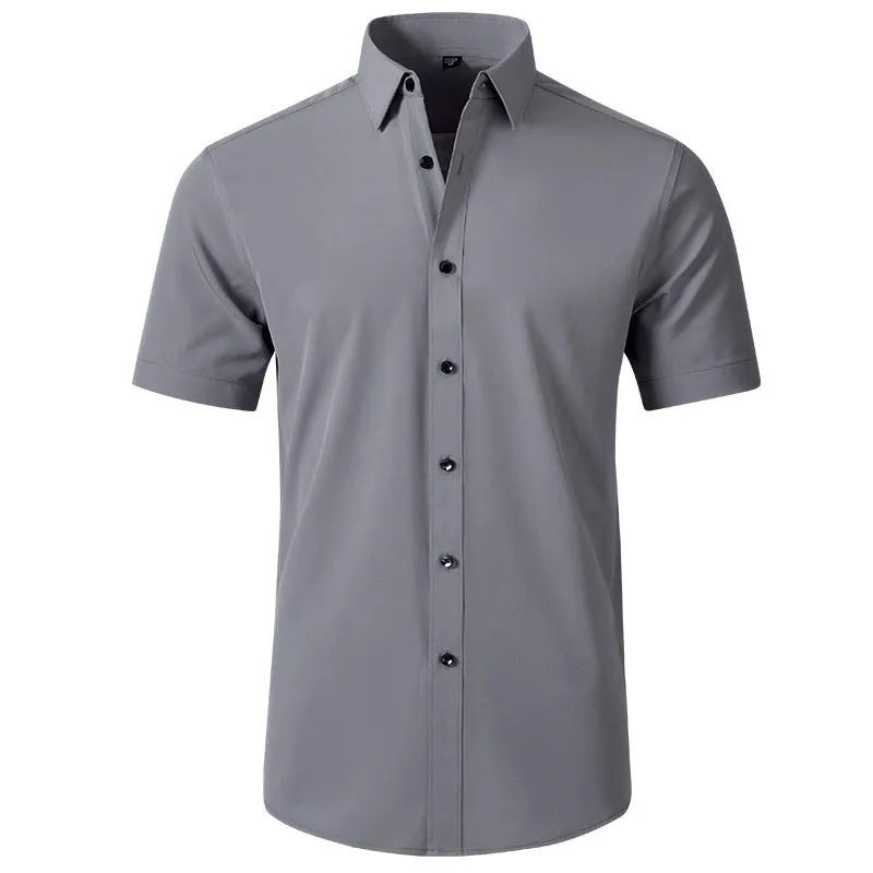 Korean slim-fit solid colour men's shirt, long sleeve, non-iron polyester blend, available in multiple colours