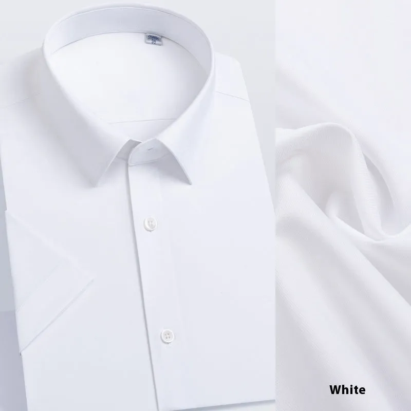 Men's light blue long-sleeved casual shirt with non-ironing bamboo polyester fabric on a hanger.