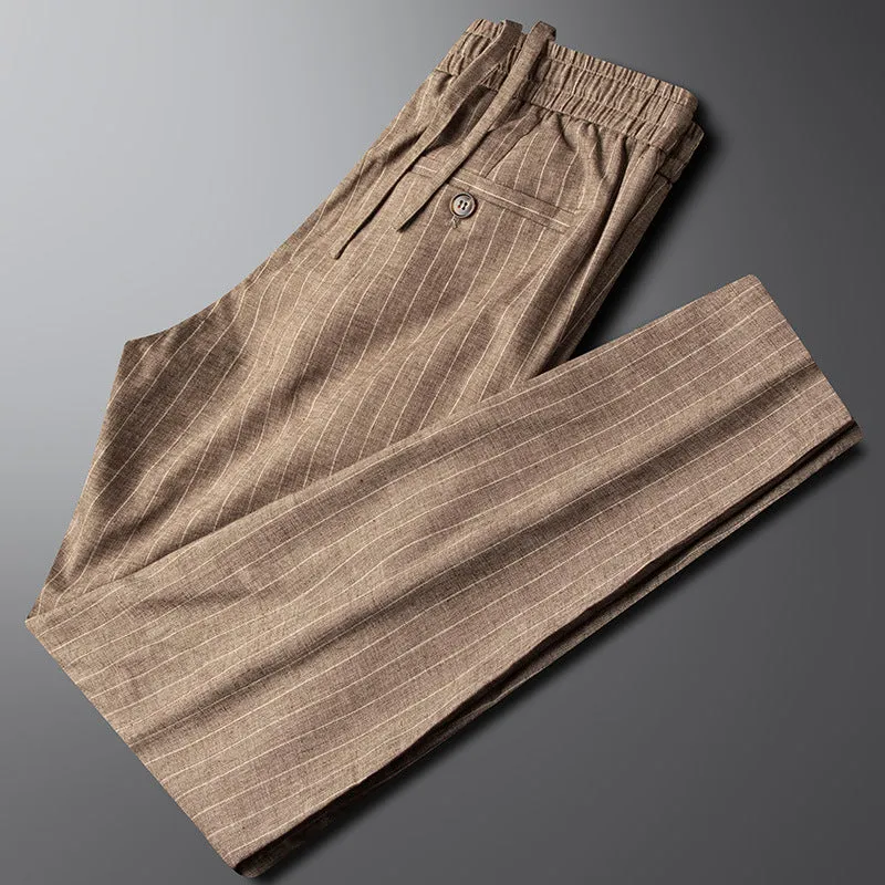 Cotton and linen casual pants for men with drawstring waist in blue gray colour