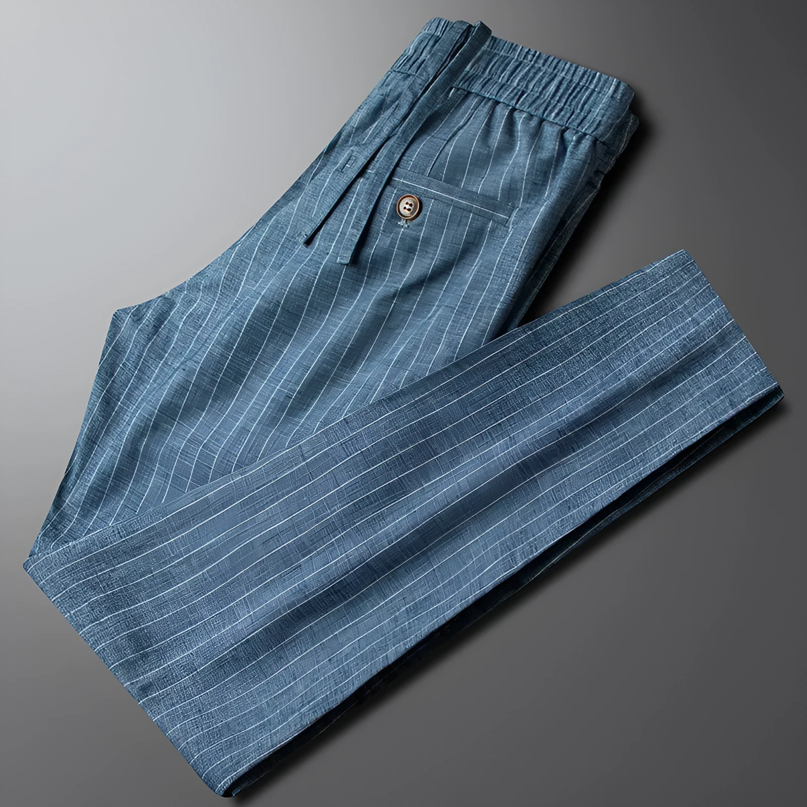Cotton and linen casual pants for men with drawstring waist in blue gray colour