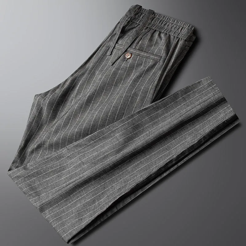 Cotton and linen casual pants for men with drawstring waist in blue gray colour