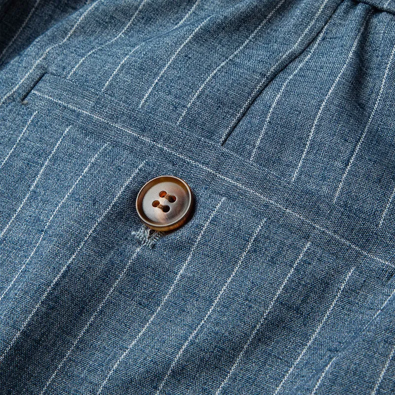 Cotton and linen casual pants for men with drawstring waist in blue gray colour