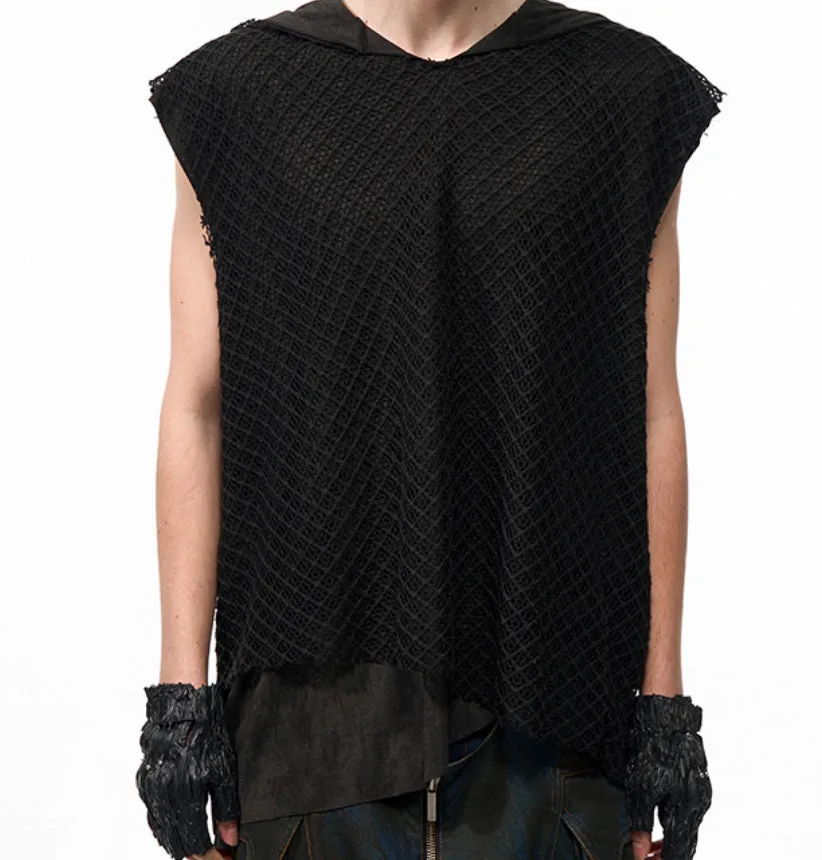Niche Real Two Pieces checkered hollow pullover hooded vest in black side view