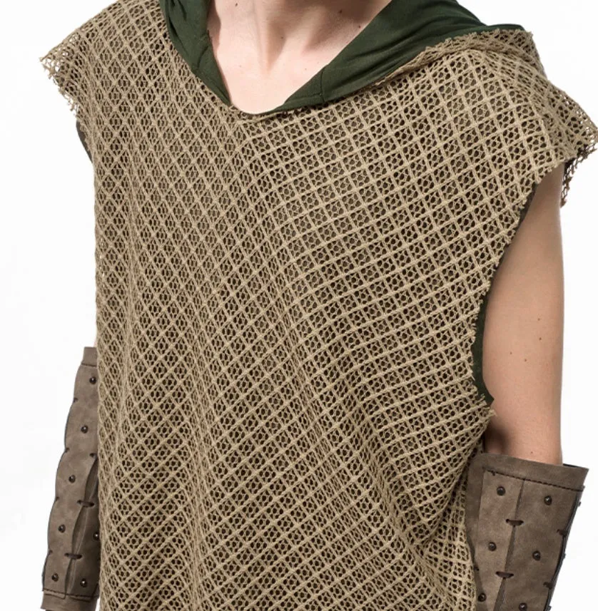 Niche Real Two Pieces checkered hollow pullover hooded vest in black side view
