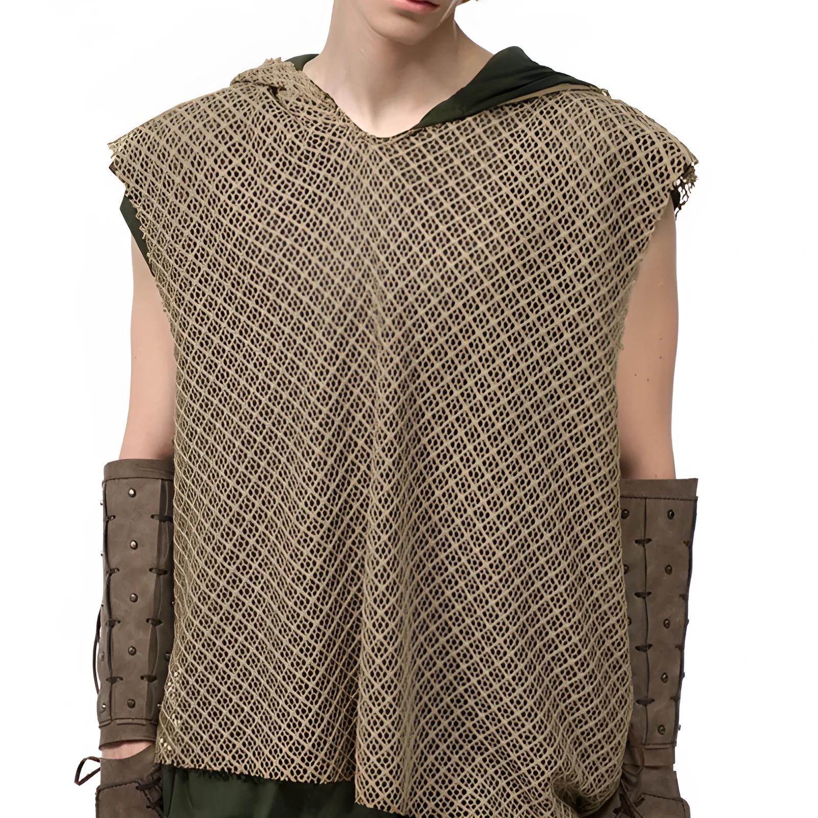 Niche Real Two Pieces checkered hollow pullover hooded vest in black side view