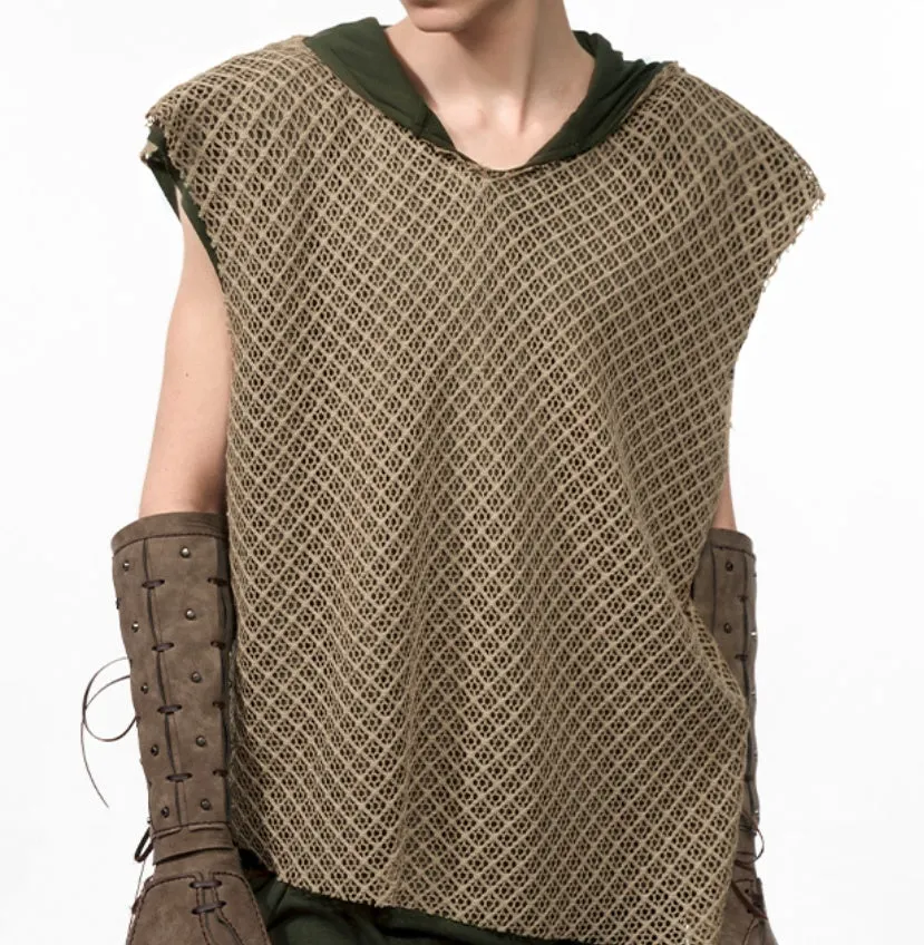 Niche Real Two Pieces checkered hollow pullover hooded vest in black side view