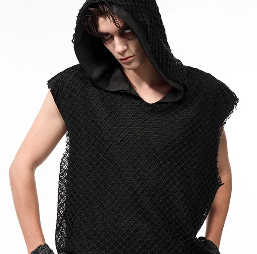 Niche Real Two Pieces checkered hollow pullover hooded vest in black side view